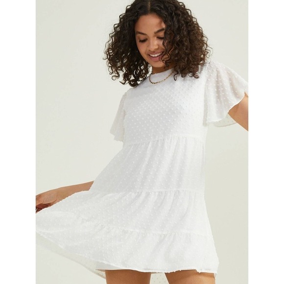 ALTAR’D State Size XS Tiered Dress Rosie Flutter Sleeve Ivory Swiss Dot NEW - Picture 1 of 12